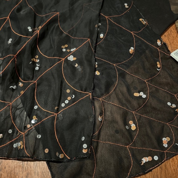 COLLECTION XIIX Black, Sheer Neck Scarf Halloween Spider Web Sequins 12”Wx56”L - Picture 3 of 8